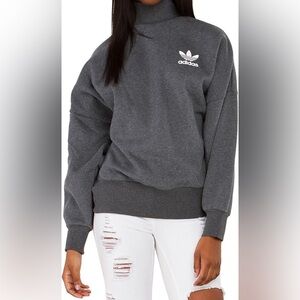 Adidas Retro Pullover- Mock Neck Turtleneck Oversized Banded Waist Gray Small
